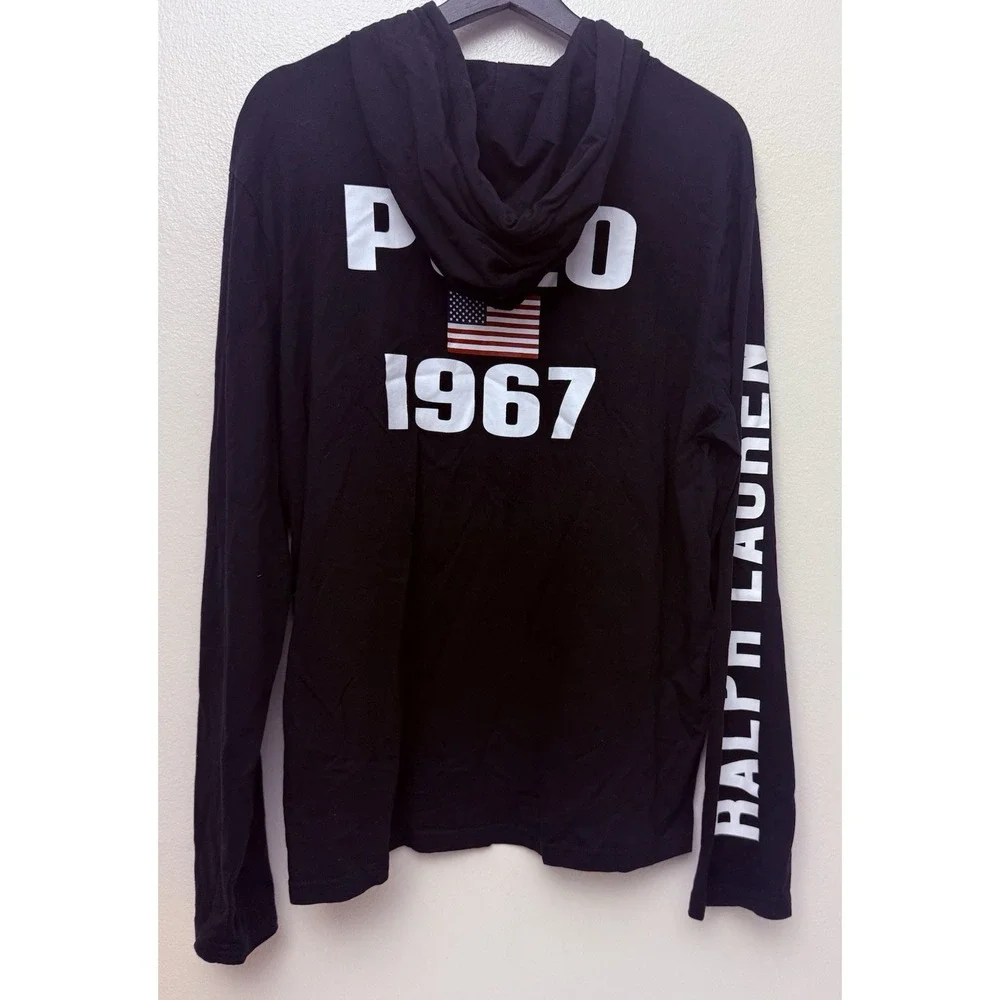 Polo Ralph Lauren Men's Black Big‎ Pony Logo Graphic Big Pony Hooded T-Shirt